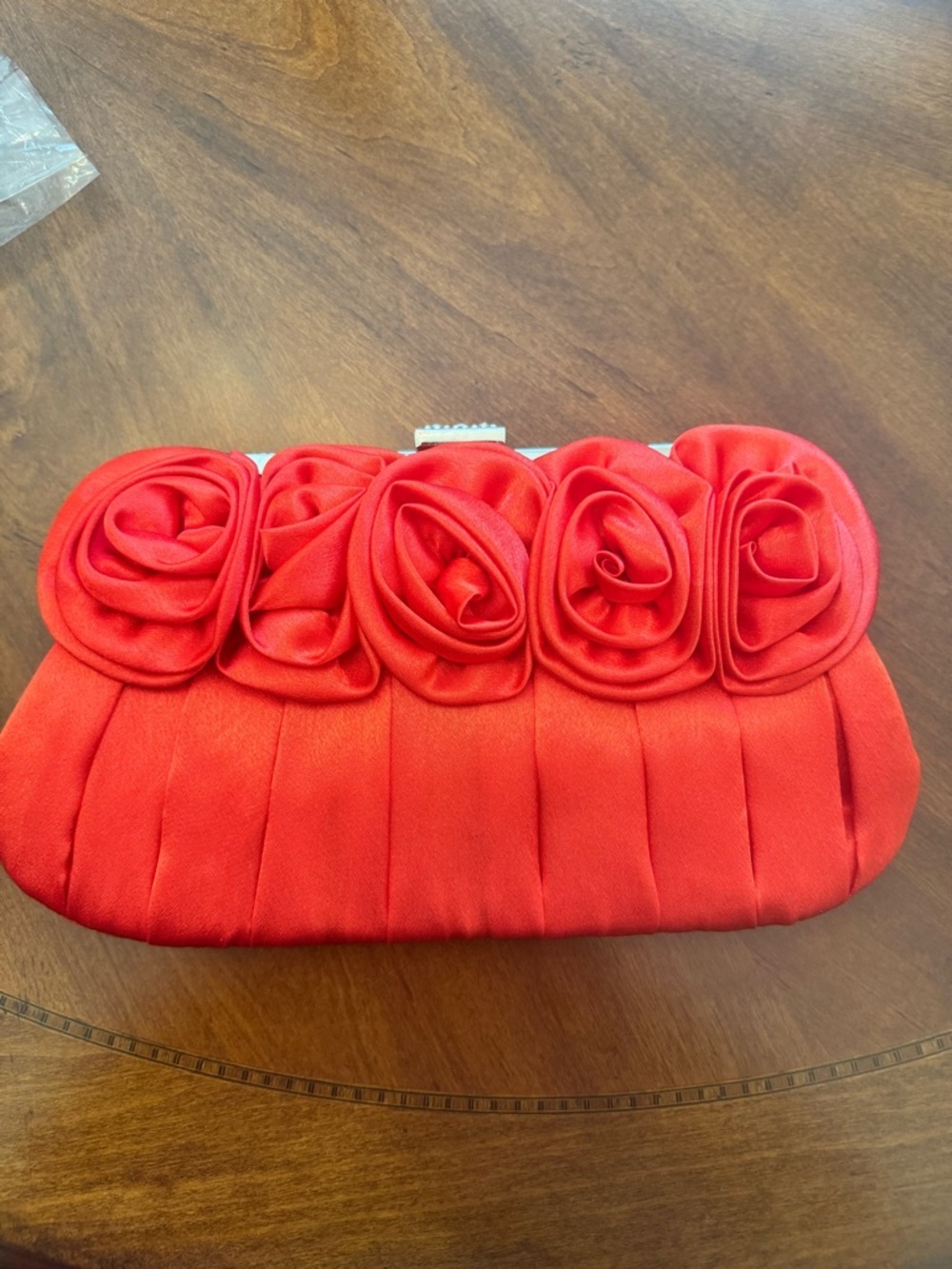 Elegant Red Satin Rose Clutch - Evening Bag - Picture 2 of 7